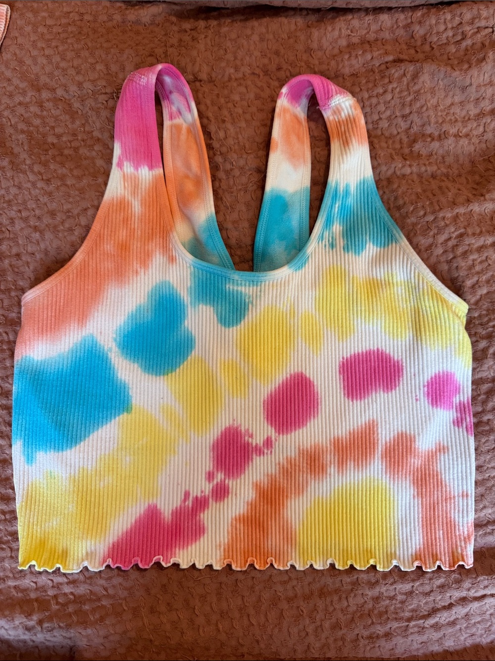 Spiritual Gangster )Grateful Dead Collection)Multicolor Tie-Dye Ribbed Crop Tank